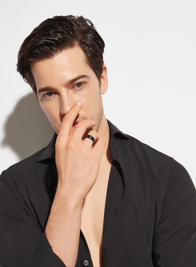 Greenpod 8mm Black Tungsten Carbide Rings for Men Brushed Matte Comfort Fit Wedding Band Size 9 - Image 4